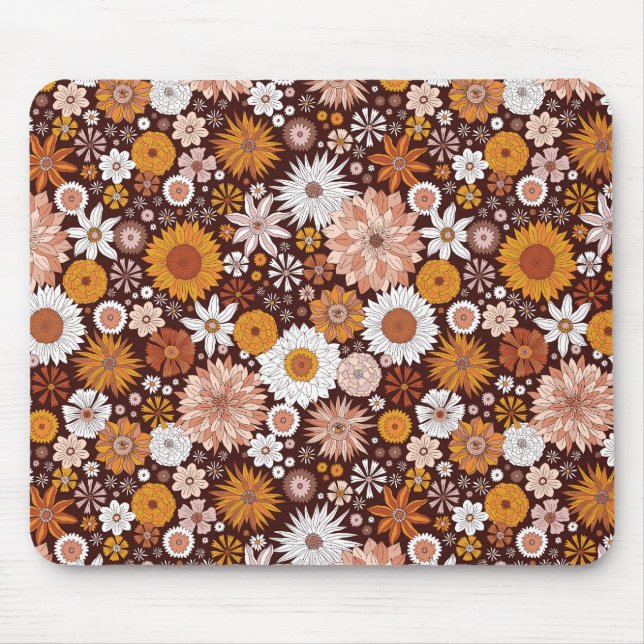 Groovy Retro Flower Garden Pattern Mouse Pad (Front)