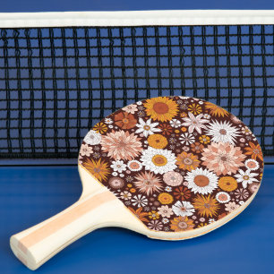 Groovy Retro Flower Garden Pattern Ping Pong Paddle