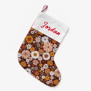 Groovy Retro Flower Garden Pattern Small Christmas Stocking