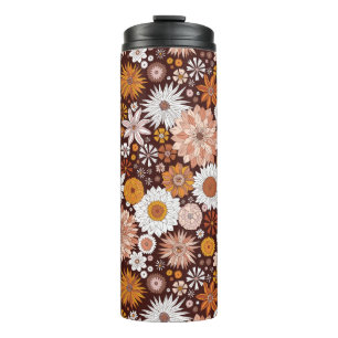Groovy Retro Flower Garden Pattern Thermal Tumbler