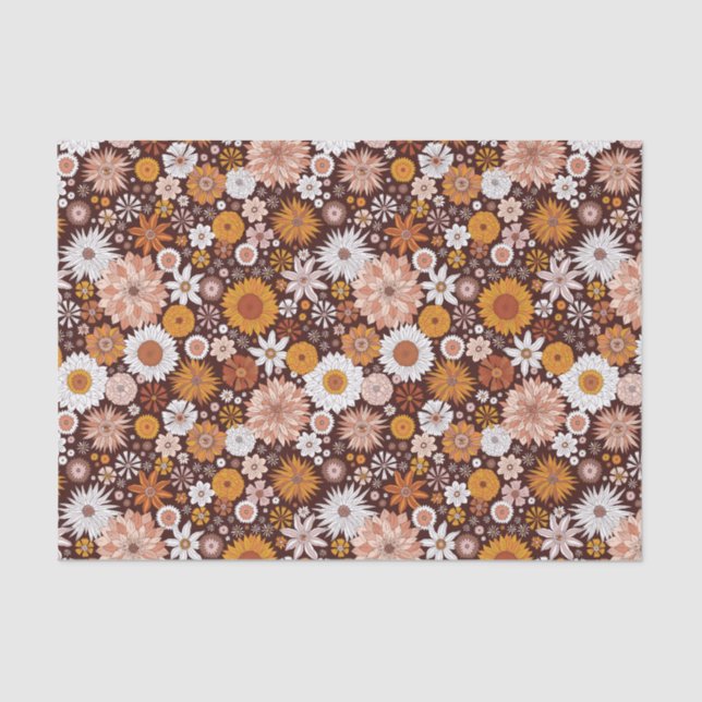 Groovy Retro Flower Garden Pattern Tissue Paper (Front)