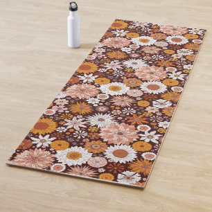Groovy Retro Flower Garden Pattern Yoga Mat