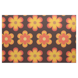 Groovy retro flower pattern orange and yellow  fabric