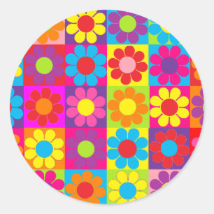 Groovy Retro Flower Power Classic Round Sticker