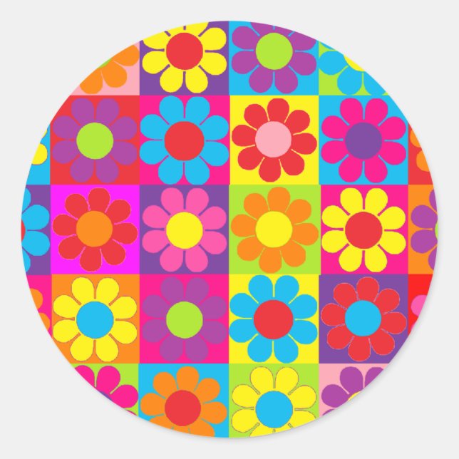 Groovy Retro Flower Power Classic Round Sticker (Front)