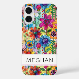 Groovy Retro Flower Power Personalised iPhone 16 Case