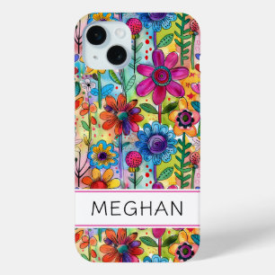 Groovy Retro Flower Power Personalised iPhone 15 Mini Case