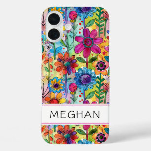 Groovy Retro Flower Power Personalised iPhone 16 Plus Case