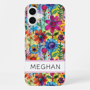 Groovy Retro Flower Power Personalised iPhone 16 Plus Case