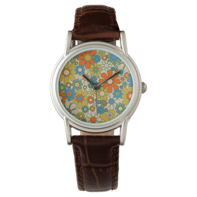 Groovy Retro Flowers 60s 70s Floral Pattern Watch (Front)
