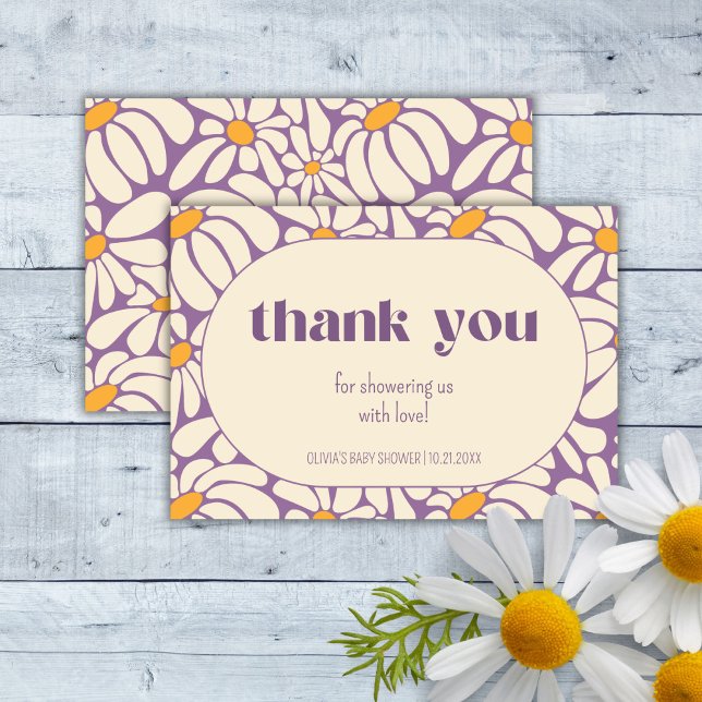 Groovy Retro Flowers Baby Shower Thank you Card (Creator Uploaded)