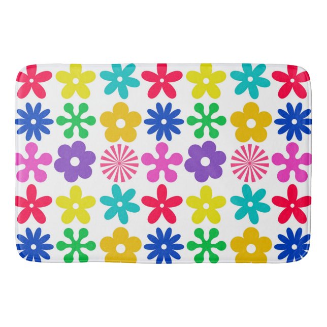 GROOVY RETRO FLOWERS BATH MAT (Front)