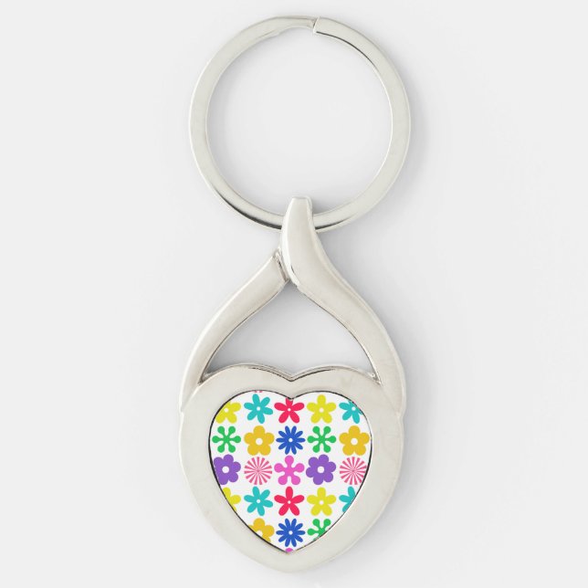 GROOVY RETRO FLOWERS KEY RING (Front)