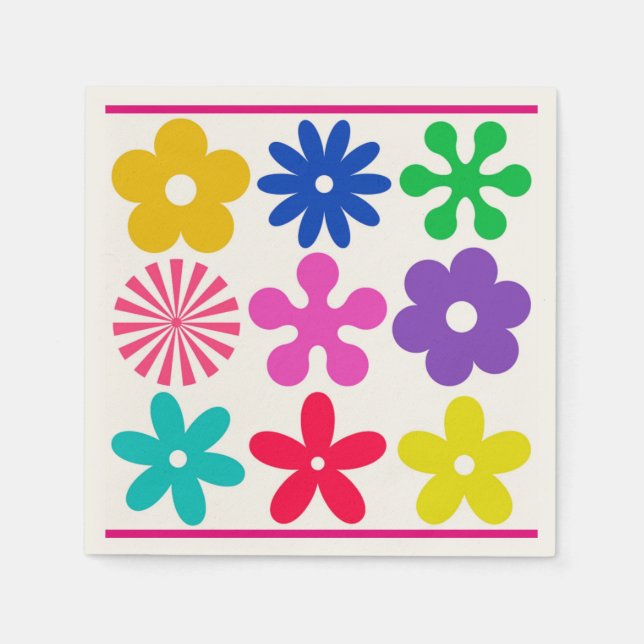 GROOVY RETRO FLOWERS NAPKIN (Front)
