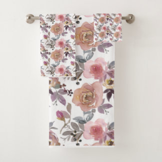 Groovy Retro Flowers Vintage 70s 60s Floral pink Bath Towel Set