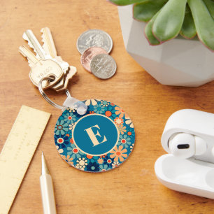 Groovy Retro Garden Floral 60s 70s Personalised Key Ring