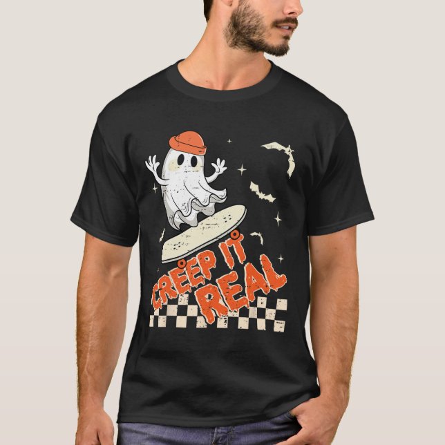 Groovy Retro Ghost Halloween Creep It Real Boys Sk T-Shirt (Front)