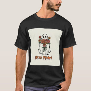 Groovy Retro Ghost with Flowers "Stay Weird" Spook T-Shirt