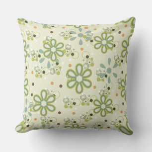 Groovy Retro Green Dusty Blue Floral Cushion