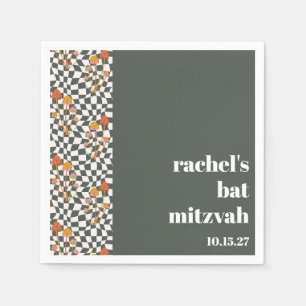 Groovy Retro Green Mushrooms Custom Bat Mitzvah  Napkin