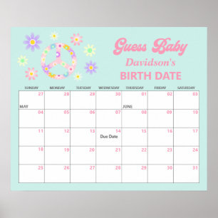 Groovy Retro Guess the Due Date Calendar Poster