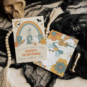 Groovy Retro Halloween Ghost Boy's Birthday Invitation