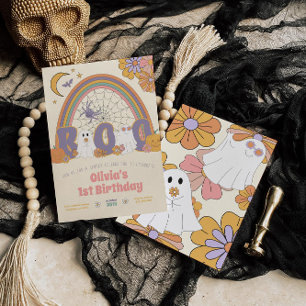 Groovy Retro Halloween Ghost Girl's Birthday Invitation