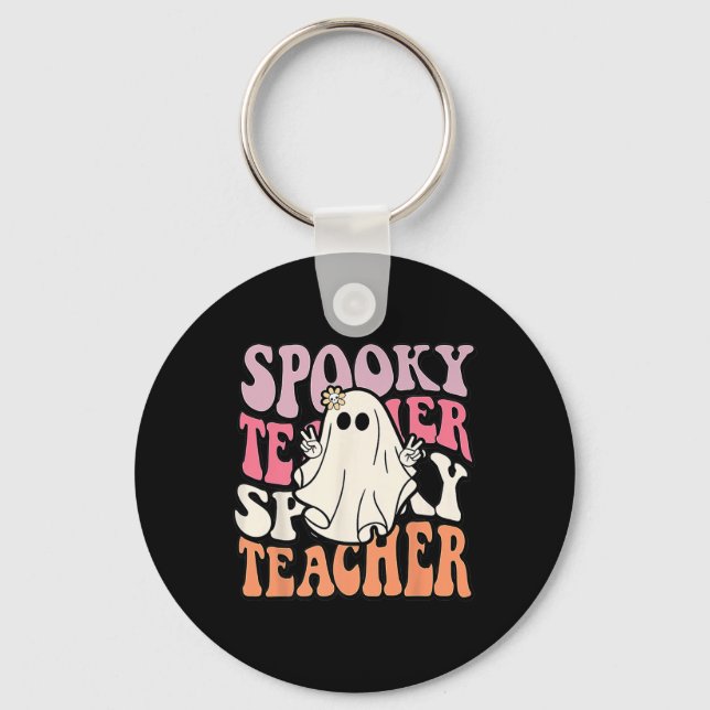 Groovy Retro Halloween Spooky Teacher Trick Or Tea Key Ring (Front)