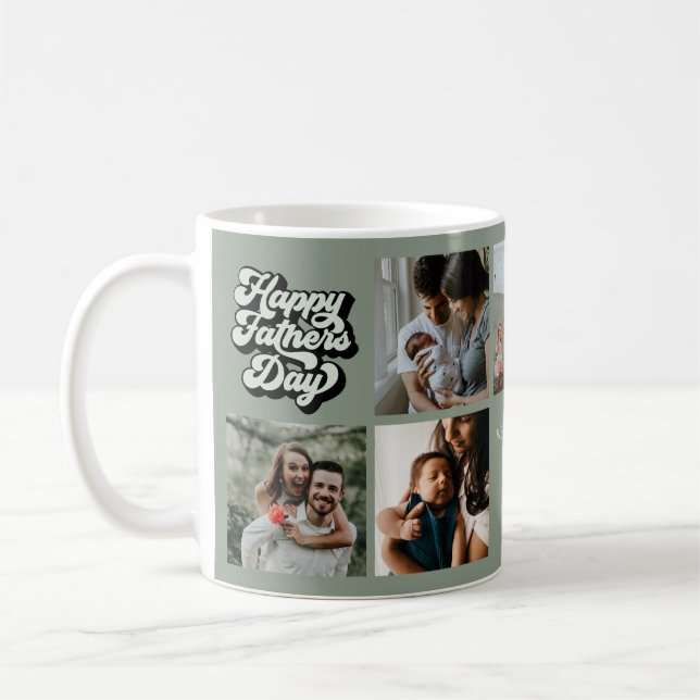 Groovy Retro Happy Father's Day 7 Photo Collage  Coffee Mug (Left)