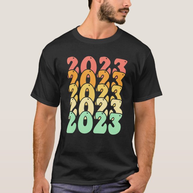 Groovy Retro Happy New Year 2023 New Year's Eve Pa T-Shirt (Front)