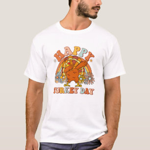 Groovy Retro Happy Turkey Day Turkey Vintage Thank T-Shirt