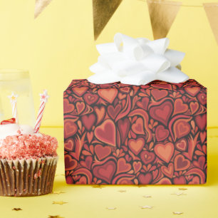 Groovy Retro Hearts 70s Print Wrapping Paper Roll