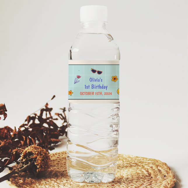 Groovy Retro Hippie Birthday Party  Water Bottle Label (Creator Uploaded)