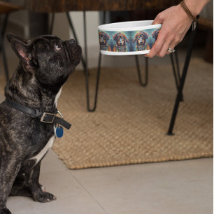 Groovy Retro Hippie Dachshund Boho Dog Food Bowl