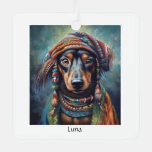 Groovy Retro Hippie Dachshund Boho  Metal Tree Decoration