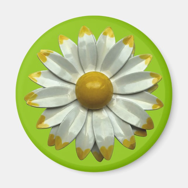 Groovy Retro Hippie Daisy Flower Summer Green Magnet (Front)