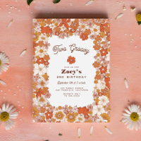Groovy Retro Hippie Floral Pink Orange Birthday