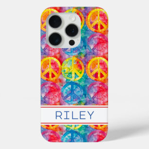 Groovy Retro Hippie Peace Sign Personalised iPhone 15 Pro Case
