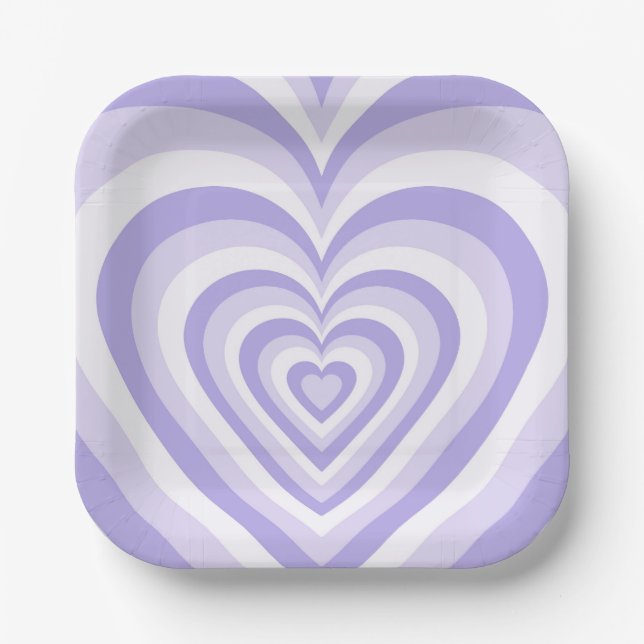 Groovy Retro Hippie Purple Heart Paper Plate (Front)