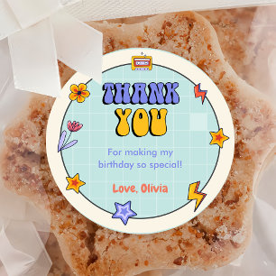 Groovy Retro Hippie Thank You Birthday Party Classic Round Sticker