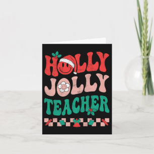 Groovy Retro Holly Xmas Jolly Teacher Christmas Vi Card