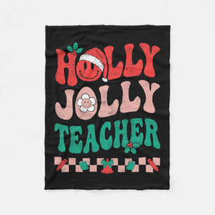 Groovy Retro Holly Xmas Jolly Teacher Christmas Vi Fleece Blanket