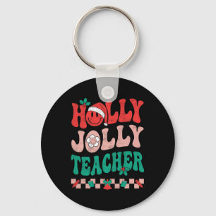 Groovy Retro Holly Xmas Jolly Teacher Christmas Vi Key Ring