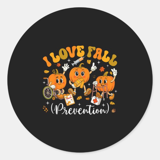Groovy Retro I Love Fall Prevention Fall Physical  Classic Round Sticker (Front)
