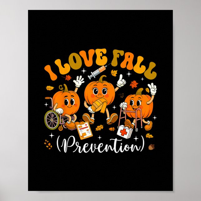 Groovy Retro I Love Fall Prevention Fall Physical  Poster (Front)
