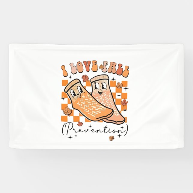 Groovy Retro I Love Fall Prevention Funny  Banner (Horizontal)
