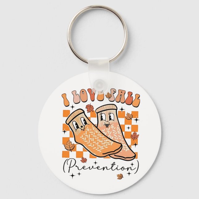 Groovy Retro I Love Fall Prevention Funny  Key Ring (Front)