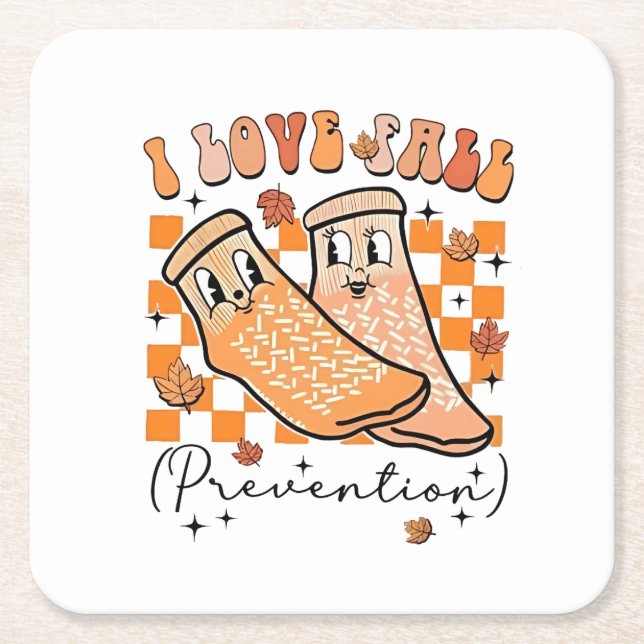 Groovy Retro I Love Fall Prevention Funny  Square Paper Coaster (Front)
