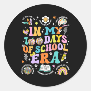 Groovy Retro In My 100 Days Of School Era 100 Days Classic Round Sticker