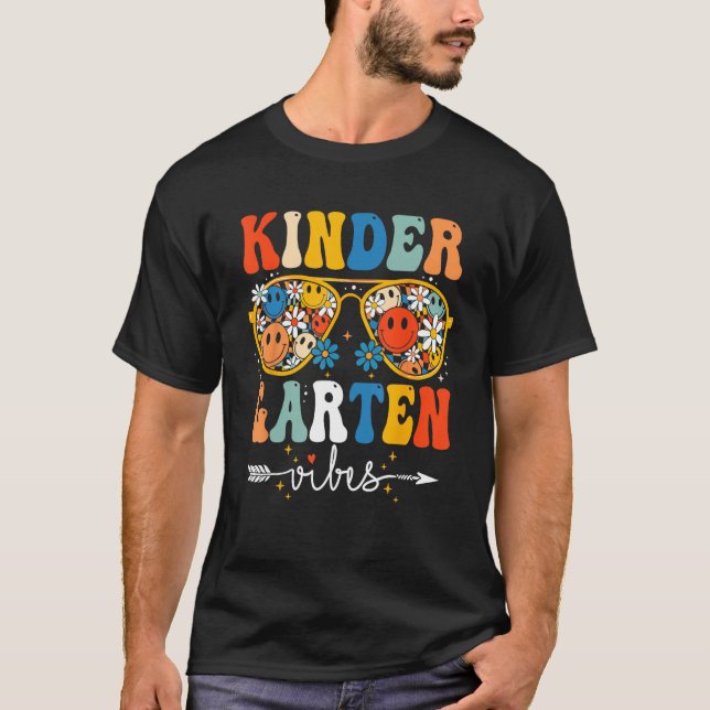 Groovy Retro Kindergarten Vibes First Day Back To  T-Shirt (Front)